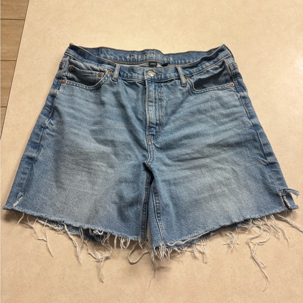 American Eagle Outfitters Light Blue Frayed Jean Shorts